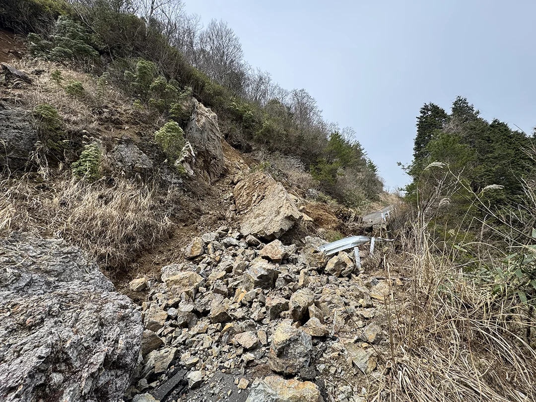 土砂崩れの現場を上空から撮影するドローン